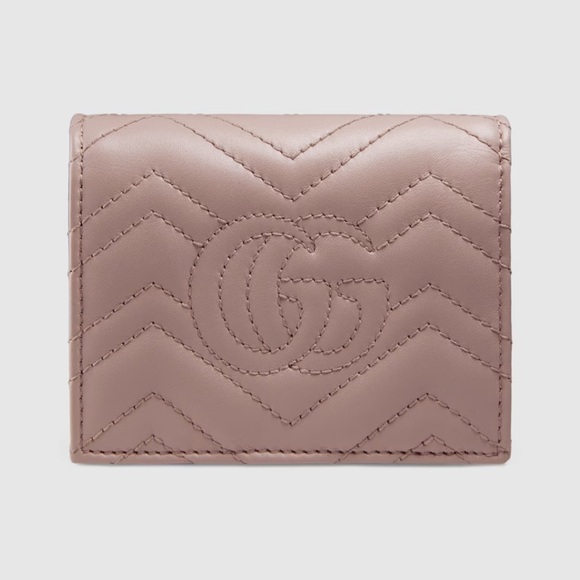 GUCCI GG MARMONT CARD CASE WALLET DUSTY PINK LEATHER - Picture 2 of 8
